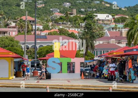 Saint Thomas Charlotte Amalie St. Thomas U.S. Virgin Islands USVI Tourist Sign, un territorio non incorporato del United States Tourist Foto Stock