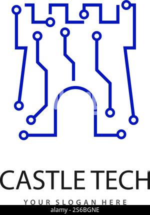 Modello del logo dell'illustrazione tecnica del castello Illustrazione Vettoriale