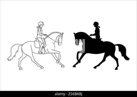 Disegna e sagoma di un elegante cavaliere su un cavallo. Illustrazione vettoriale Illustrazione Vettoriale