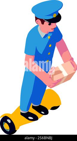 Icona del giroboard postino. Isometrico dell'icona vettoriale del giroboard postino per la progettazione Web isolato su sfondo bianco. Icona del giroscopio da postino, stile isometrico Illustrazione Vettoriale