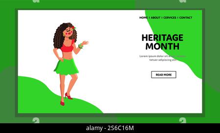 National Hispanic Culture Heritage Month Vector. Attraente ragazza latina con Rose Bud in capelli ricci, mese del patrimonio culturale. Personaggio donna etnico Carnival Web Flat Cartoon Illustration. National Hispanic Culture Heritage Month Vector Illustrazione Vettoriale