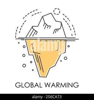 Fusione dei ghiacciai e riscaldamento globale, disastri naturali problema ecologico isolato vettore icone. Innalzamento del livello dell'oceano antartico, ambiente ed ecologia. Effetto serra, aumento della temperatura, cambiamento climatico. Il riscaldamento globale, la fusione del ghiacciaio icona isolata, un disastro naturale Illustrazione Vettoriale