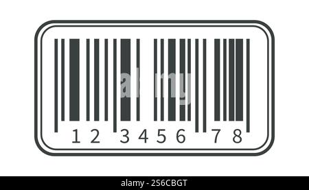 Icona con codice a barre isolato, spedizione e trasporto dei pacchi, codifica e vettore di scansione. Adesivo dei prodotti con codice di cifratura o numero di serie, codice di scansione. Elemento etichetta prezzo, informazioni industriali nascoste. Spedizione dei pacchi, icona con codice a barre isolato, codifica e scansione Illustrazione Vettoriale