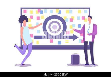 Presentazione del metodo Agile. Uomini d'affari vettoriali e scrub board. Sviluppo di modelli agili e agili, illustrazione dei risultati dei piani delle persone. Presentazione del metodo Agile. Uomini d'affari vettoriali e scrub board. Concetto agile Illustrazione Vettoriale