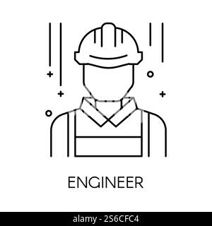 Supporto tecnico o ingegnere isolato vettore icona contorno. Avatar di un uomo o di un lavoratore, supporto tecnico, simbolo di lineart dell'uomo. Dipendente o tecnico addetto ai lavori edili. Icona di contorno isolata del tecnico o del servizio tecnico, supporto tecnico Illustrazione Vettoriale