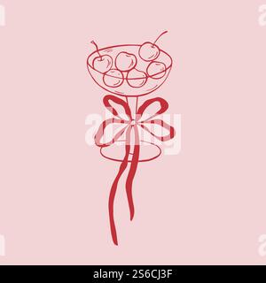 Vetro rosso vettoriale con fiocco rosso e ciliegia Illustrazione Vettoriale