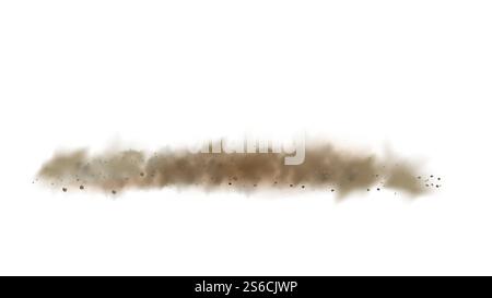 Nuvola di sabbia sulla strada sporca di Car Vector. Spargere il Nuvoloso Dust Trail sul binario da Fast Movement. Effetto nebbia macinata marrone, modello decorativo a polvere di sabbia illustrazione 3d realistica. Nuvola di sabbia sulla strada sporca di Car Vector Illustrazione Vettoriale