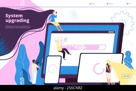 Aggiornamento del sistema. Installazione del programma aggiornamento dei sistemi aggiornamento del computer laptop miglioramento manutenzione del pc nuovo concetto vettoriale della tecnologia. Aggiornamento software, aggiornamento illustrazione del sistema informatico. Aggiornamento del sistema. Installazione del programma aggiornamento dei sistemi aggiornamento del computer laptop miglioramento manutenzione del pc nuovo concetto vettoriale della tecnologia Illustrazione Vettoriale