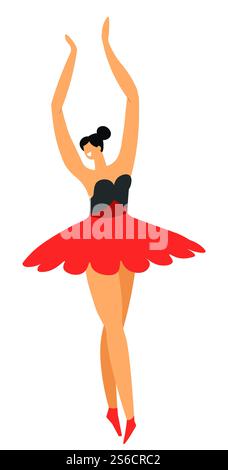 Danza femminile, ballerina di danza in tutu, lezioni di danza, vettore di personaggi femminili isolato. Mosse e pose, donna nello sport e nell'hobby. Competizioni e tornei, spettacoli teatrali, spettacoli artistici. Ballerina di balletto o ballerina in tutu, personaggio femminile isolato Illustrazione Vettoriale