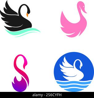 Modello di design del logo illustrativo Swan Illustrazione Vettoriale