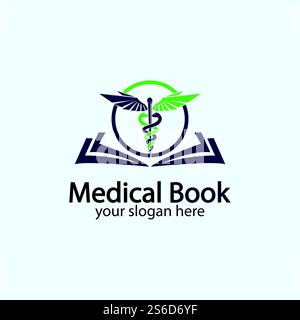 Logo del libro medico icona vettore di disegno, libro di salute Education logo disegni ispirazione. Illustrazione Vettoriale