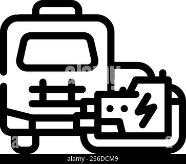 casa mobile con vettore icona linea generatore. casa mobile con cartello generatore. illustrazione nera del simbolo del contorno isolato. casa mobile con illustrazione vettoriale dell'icona della linea del generatore Illustrazione Vettoriale