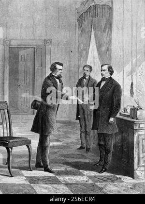 George T. Brown, sergente-alle-armi, al servizio della citazione sul presidente Johnson - abbozzato da T.R. Davis. Foto Stock