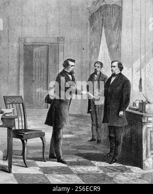 George T. Brown, sergente-alle-armi, al servizio della citazione sul presidente Johnson - abbozzato da T.R. Davis. Foto Stock