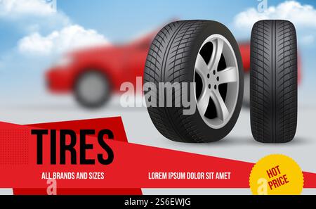 Passaruota. Modello di brochure con ruote per auto sconto su articoli per automobili per riparazione di pneumatici vettoriali immagini banner. Banner auto garage, ruota riparata, illustrazione pneumatico veicolo in gomma. Passaruota. Modello di brochure con ruote per auto sconto su articoli per automobili per riparazione di pneumatici vettoriali immagini banner Illustrazione Vettoriale