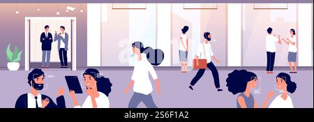 Concetto di riconoscimento facciale. Le persone nella folla sono riconosciute con un moderno software di identificazione e telecamere di sorveglianza. Immagine vettoriale. Tecnologia di identificazione del viso, illustrazione della protezione. Concetto di riconoscimento facciale. Le persone nella folla sono riconosciute con un moderno software di identificazione e telecamere di sorveglianza. Immagine vettoriale Illustrazione Vettoriale