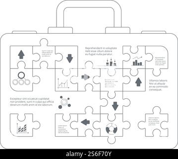 Infografica aziendale. Caso con puzzle forme pubblicità concetto idea passi di successo puzzle vettore di sfondo. Illustrazione infografica business case, borsa con diagramma puzzle. Infografica aziendale. Caso con puzzle forme pubblicità concetto idea passi di successo puzzle vettore di sfondo Illustrazione Vettoriale