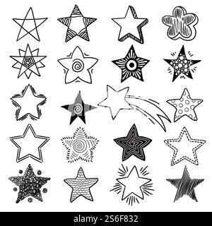 Le stelle vanno a spasso. Celebrazione simboli di illuminazione felici cosmo forme schizzi di spazi collezione vettoriale disegnata a mano. Disegno a stella, illustrazione a forma di doodle con asterisco. Le stelle vanno a spasso. Celebrazione simboli di illuminazione felici cosmo forme schizzi di spazi collezione vettoriale disegnata a mano Illustrazione Vettoriale
