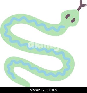 Boho in stile serpente verde, illustrazione vettoriale a colori, doodle rettili Illustrazione Vettoriale