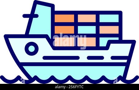 Icona nave da carico completa. Icona vettoriale Full Cargo Ship per la progettazione Web isolata su sfondo bianco. Icona della nave da carico completa, stile del contorno Illustrazione Vettoriale