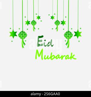 EID mubarak sfondo con ketupat, mezzaluna e stelle per celebrare eid ul fitr o eid ul adha - illustrazione vettoriale Illustrazione Vettoriale
