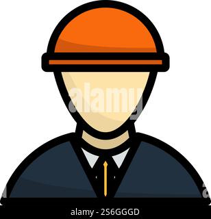 Icona della testa del lavoratore di costruzione nel casco. Contorno grassetto modificabile con disegno riempimento colore. Illustrazione vettoriale. Illustrazione Vettoriale