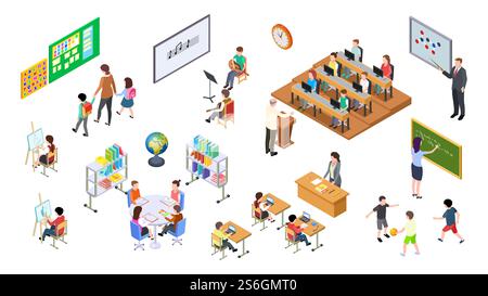 Scuola isometrica. college 3d, consiglio degli insegnanti e studenti. Elementi universitari, sala conferenze e mobili, tavoli e sedie. Insieme di vettori didattici. Scuola, Consiglio di amministrazione e illustrazione di mobili. Scuola isometrica. college 3d, consiglio degli insegnanti e studenti. Elementi universitari, sale conferenze e mobili, tavoli e sedie. Insieme di vettori di istruzione isolati Illustrazione Vettoriale