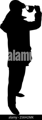 Silhouette uomo vestire il panno in faccia maschera medica indossando dispositivi di protezione contro la polvere personale concetto virus coronavirus influenza influenza prevenzione focolaio quarantena proteggere da inquinamento atmosferico colore nero illustrazione vettoriale stile piatto immagine semplice. Silhouette uomo vestire il panno in faccia maschera medica indossando dispositivi di protezione contro la polvere personale concetto virus coronavirus influenza influenza prevenzione focolaio quarantena proteggere da inquinamento atmosferico colore nero illustrazione vettoriale immagine di stile piatto Illustrazione Vettoriale