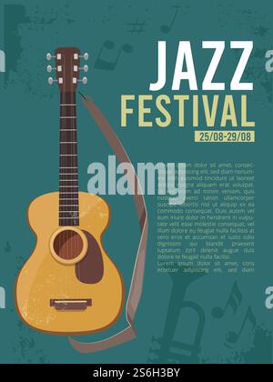 Invito a un festival musicale. Cartellone per l'immagine della chitarra da concerto rock dal vivo con spazio per il concetto musicale testuale. Concerto del festival illustrativo, volantino per chitarra. Invito a un festival musicale. Cartellone per l'immagine della chitarra da concerto rock dal vivo con spazio per il concetto musicale testuale Illustrazione Vettoriale