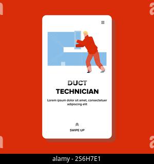 Tecnico del condotto che controlla il vettore del tubo industriale. Addetto alla riparazione o allo spurgo dei tecnici dei condotti, addetto al controllo delle tubazioni. Illustrazione di fumetti piatti per il Web di occupazione professionale del personale addetto alla riparazione dei caratteri. Tecnico del condotto che controlla il vettore del tubo industriale Illustrazione Vettoriale