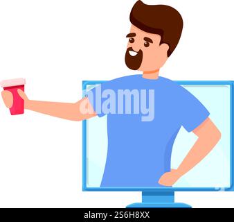 Icona della festa online della tazza di caffè. Cartone animato dell'icona vettoriale online della tazza da caffè per il web design isolato su sfondo bianco. Tazza di caffè icona della festa online, stile cartoni animati Illustrazione Vettoriale