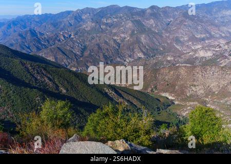 Splendida vista delle valli e delle valli all'interno della Angeles National Forest, che mette in risalto la bellezza naturale della California meridionale. Foto Stock