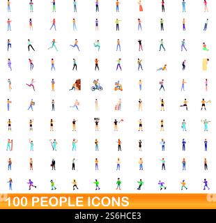 set di icone 100 persone. Illustrazione a cartoni animati di 100 persone icone vettoriali isolate su sfondo bianco. set di icone da 100 persone, stile cartone animato Illustrazione Vettoriale