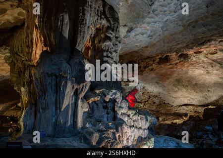L'enorme grotta di Hang Sung Sot della baia di ha Long in Vietnam e Asia Foto Stock