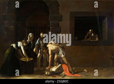 La decapitazione di San Giovanni Battista è un dipinto ad olio dell'artista italiano Caravaggio. Misura 3,7 m x 5,2 m e raffigura l'esecuzione di Giovanni Battista. Si trova nell'Oratorio della Concattedrale di San Giovanni a la Valletta, Malta Foto Stock