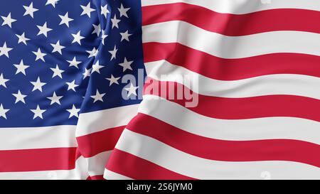 Stelle e strisce della bandiera americana stropicciate e stropicciate. Illustrazione come il concetto di affari nazionali statunitensi e orgoglio patriottico Foto Stock