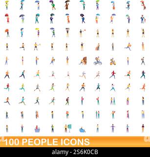set di icone 100 persone. Illustrazione a cartoni animati di 100 persone icone vettoriali isolate su sfondo bianco. set di icone da 100 persone, stile cartone animato Illustrazione Vettoriale