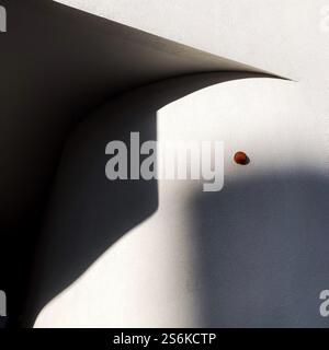 Composizione astratta che mostra l'interazione di luce, ombra e forma su una struttura bianca. Foto Stock