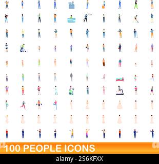 set di icone 100 persone. Illustrazione a cartoni animati di 100 persone icone vettoriali isolate su sfondo bianco. set di icone da 100 persone, stile cartone animato Illustrazione Vettoriale