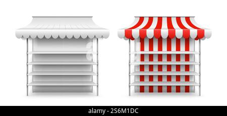 Acquista mockup stall. Tenda isolata per il mercato 3d, fornitore equo. Realistico piedistallo vuoto con scaffali, chioschi stradali o vetrina. Illustrazione del vettore del contatore della spesa. Stallo per la vendita, vendita al dettaglio di tende da sole. Acquista mockup stall. Tenda isolata per il mercato 3d, fornitore equo. Realistico piedistallo vuoto con scaffali, chioschi stradali o vetrina. Illustrazione del vettore del contatore della spesa Illustrazione Vettoriale