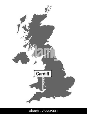 Mappa della Gran Bretagna con l'indicazione della città di Cardiff Foto Stock