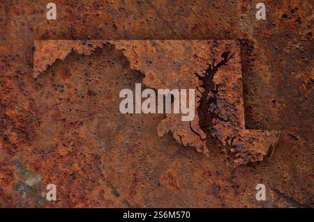 Mappa di Maryland sul metallo arrugginito Foto Stock