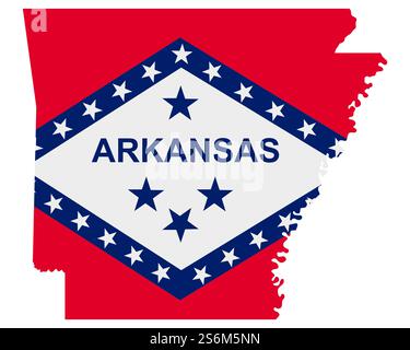 Bandiera nella mappa di Arkansas Foto Stock