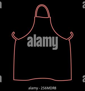 Grembiule da cucina al neon, illustrazione vettoriale di colore rosso, immagine luminosa in stile piatto. Grembiule da cucina al neon, illustrazione vettoriale di colore rosso, immagine piatta Illustrazione Vettoriale