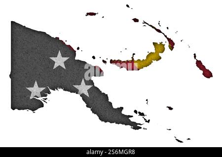 Mappa e bandiera di Papua Nuova Guinea su feltro Foto Stock