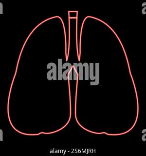 Polmoni al neon, illustrazione vettoriale di colore rosso, immagine luminosa in stile piatto. Polmoni al neon, illustrazione vettoriale di colore rosso, immagine piatta Illustrazione Vettoriale