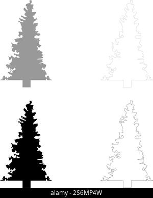 Icona del set di abete rosso grigio colore nero illustrazione vettoriale stile piatto immagine semplice. Icona del set di abete rosso grigio, immagine vettoriale di colore nero, immagine piatta Illustrazione Vettoriale