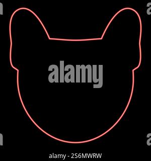Testa di cane al neon, illustrazione vettoriale di colore rosso, immagine luminosa in stile piatto. Immagine vettoriale rossa con testa di cane al neon, immagine piatta Illustrazione Vettoriale