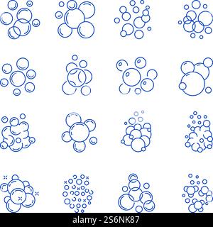 Icona bolle. Sagome in schiuma di sapone per doccia pittogramma vettoriale liquido acquario subacqueo. Schiuma e sfera di ossigeno, illustrazione dell'effetto ebollizione. Icona bolle. Sagome in schiuma di sapone per doccia pittogramma vettoriale liquido acquario subacqueo Illustrazione Vettoriale