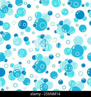 Schema bolle di ebollizione. Acqua palline liquide sapone schiuma vettoriale sfondo senza cuciture. Schema con bolla d'acqua blu, illustrazione astratta sullo sfondo molecolare. Schema bolle di ebollizione. Acqua palline liquide sapone schiuma vettoriale sfondo senza cuciture Illustrazione Vettoriale